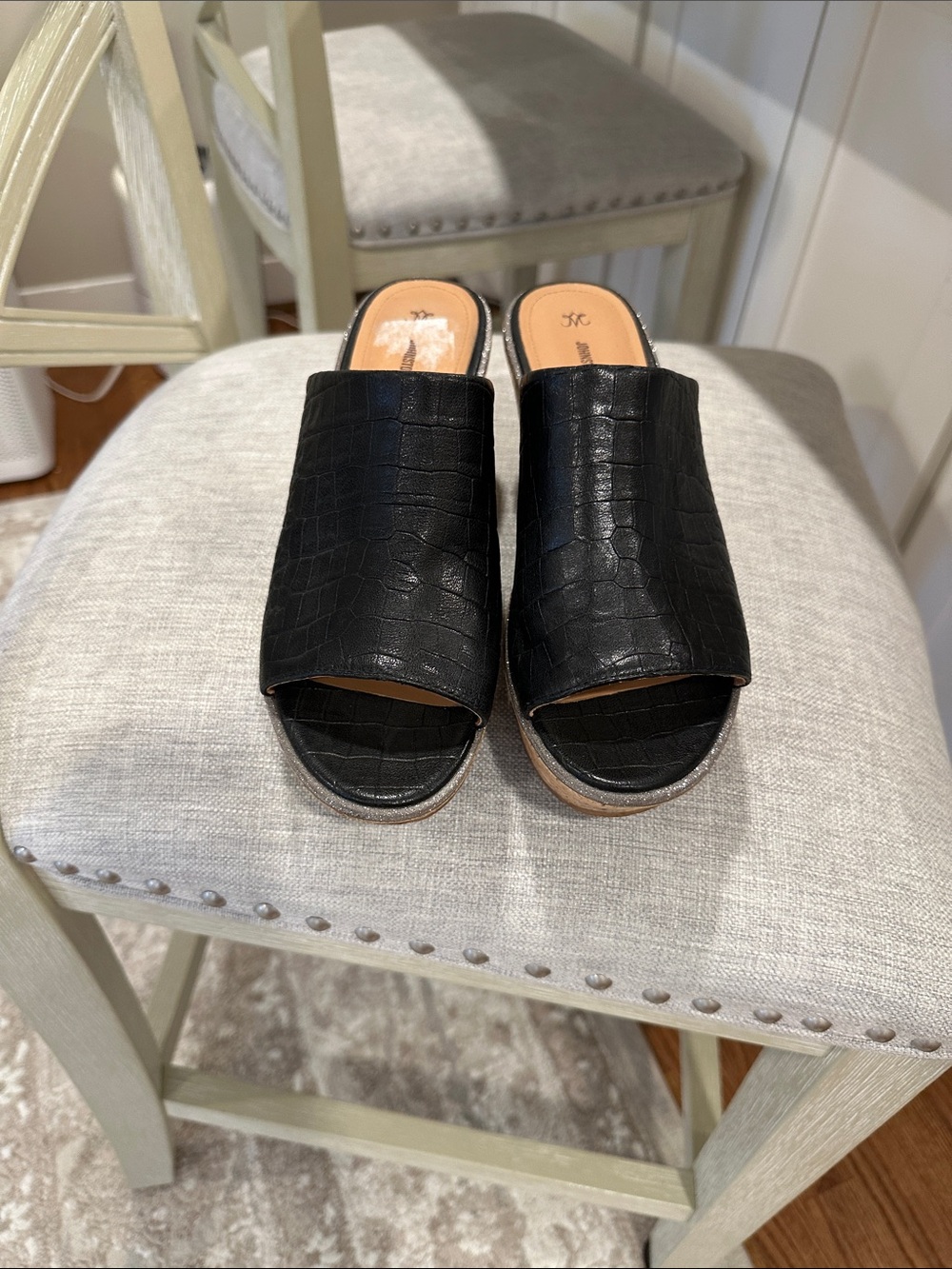 Johnson & Murphy Women's Black Cork Wedge Mule. Worn twice. Minimal wear